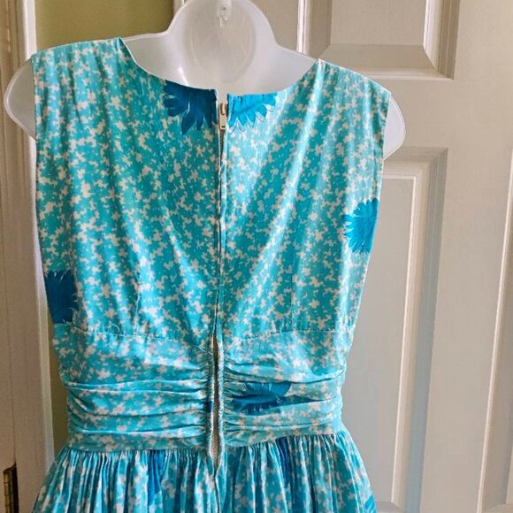 Vintage Anne Fogarty 50's Blue & White Floral Midi Dress - Picture 8 of 9